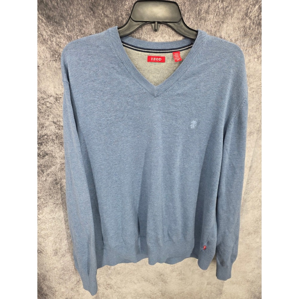 IZOD Sweater Mens 2XL Blue V Neck Long Sleeve Minimalist Dadcore Everyday Wear